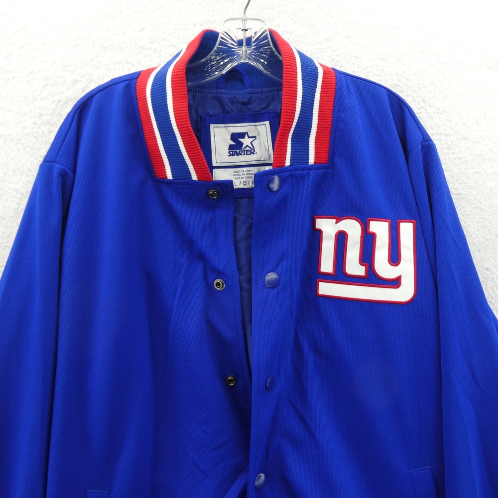 Starter Jacket Mens Large New York Giants Blue Snap Front Varsity Mesh Polyester - Picture 3 of 10